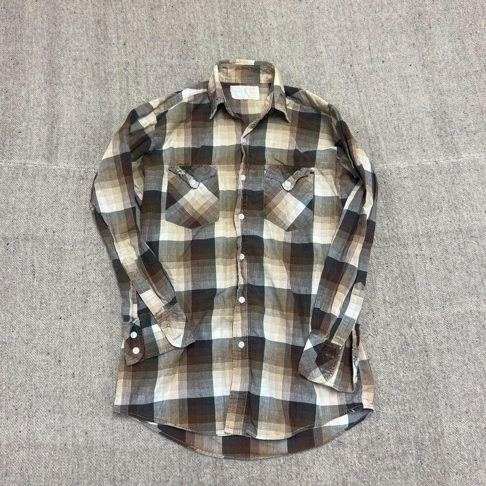 Vintage Golden Tiger Button Up Shirt‎ Mens Medium Brown 1970s